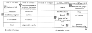 menus, cantine, septembre, 2018