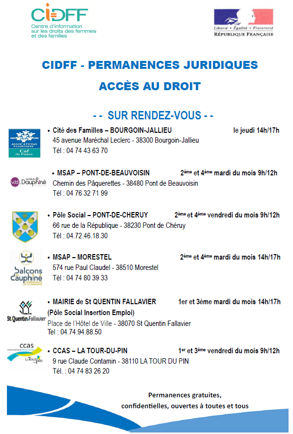 CiDFF, permanences juridiques, accès au droit, RDV