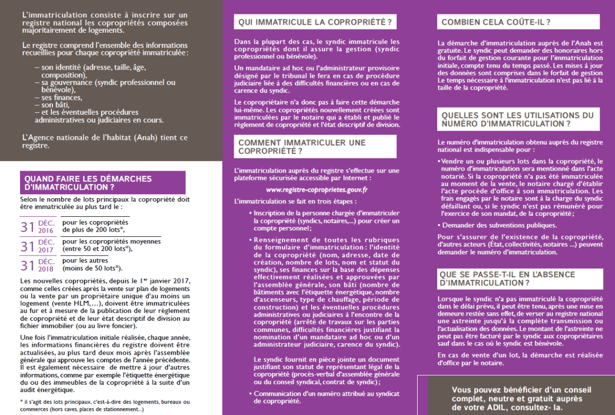 ADIL, logement, immatriculation, copropriétés, démarche, inscription, registre, syndic, syndicat