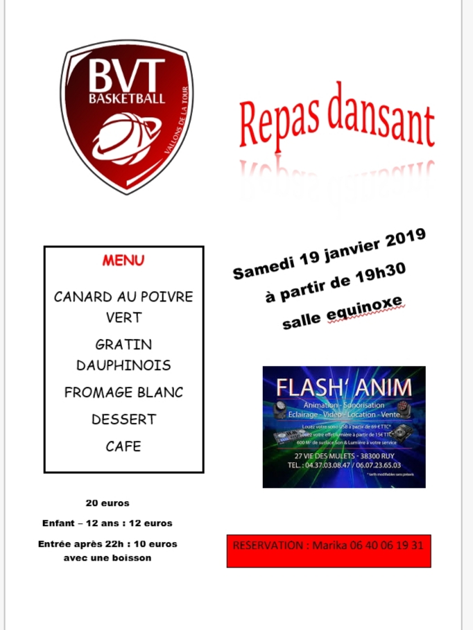 repas, diner, dansant, salle équinoxe, LA TOUR DU PIN, BVT