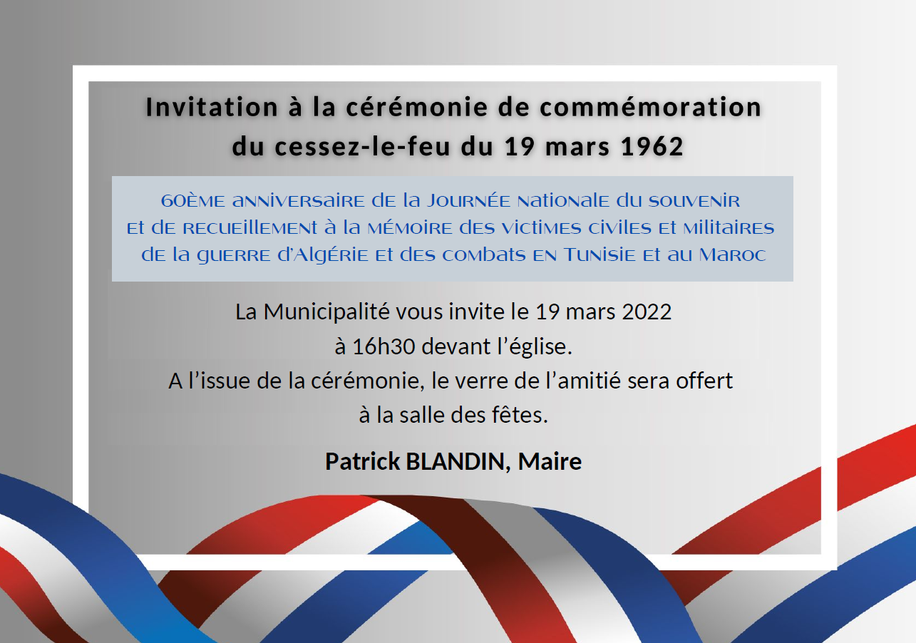 invitation, cérémonie, commémoration, cessez-le-feu, 19 mars