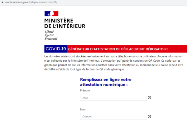 attestation, déplacement, dérogatoire, numérique