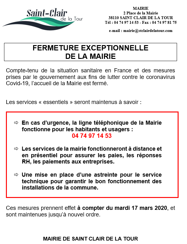 fermeture, exceptionnelle, numéro d'urgence