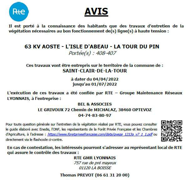 avis, RTE, ligne haute tension, travaux d'entretien, végétation
