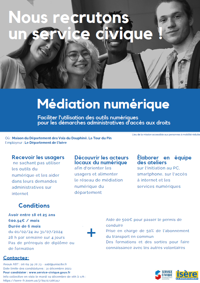 recrutement, recrute, service, civique, médiation