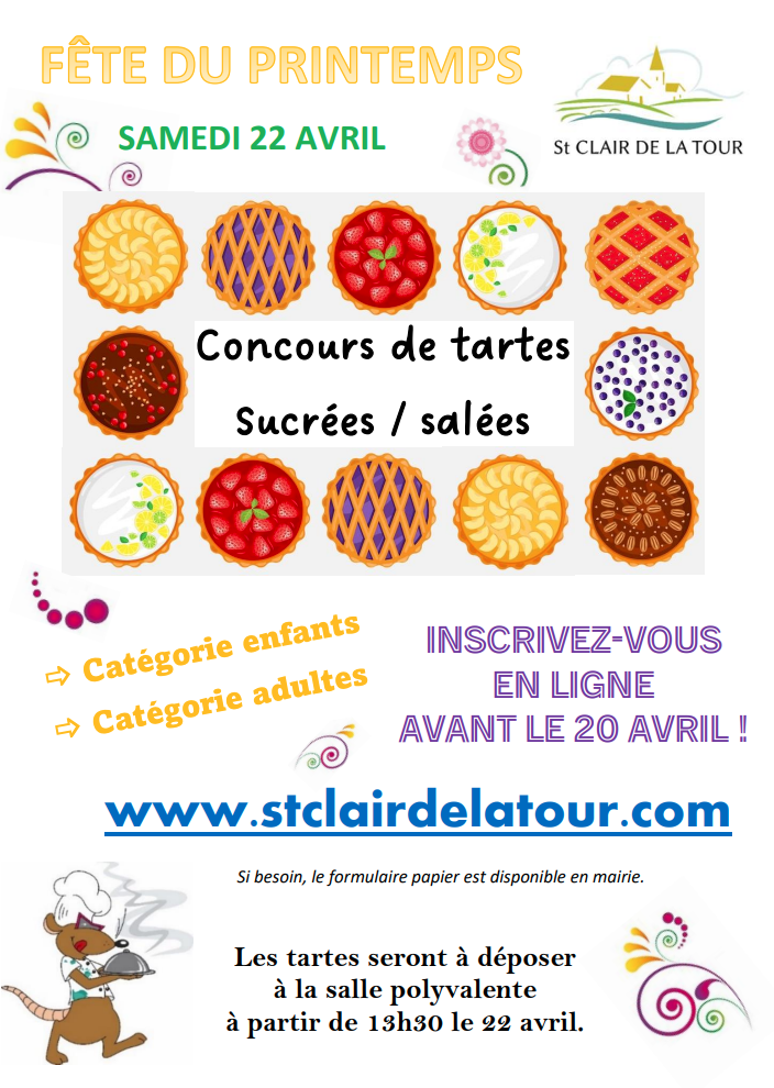 Concours, tartes, sucrées, salées, fête, printemps